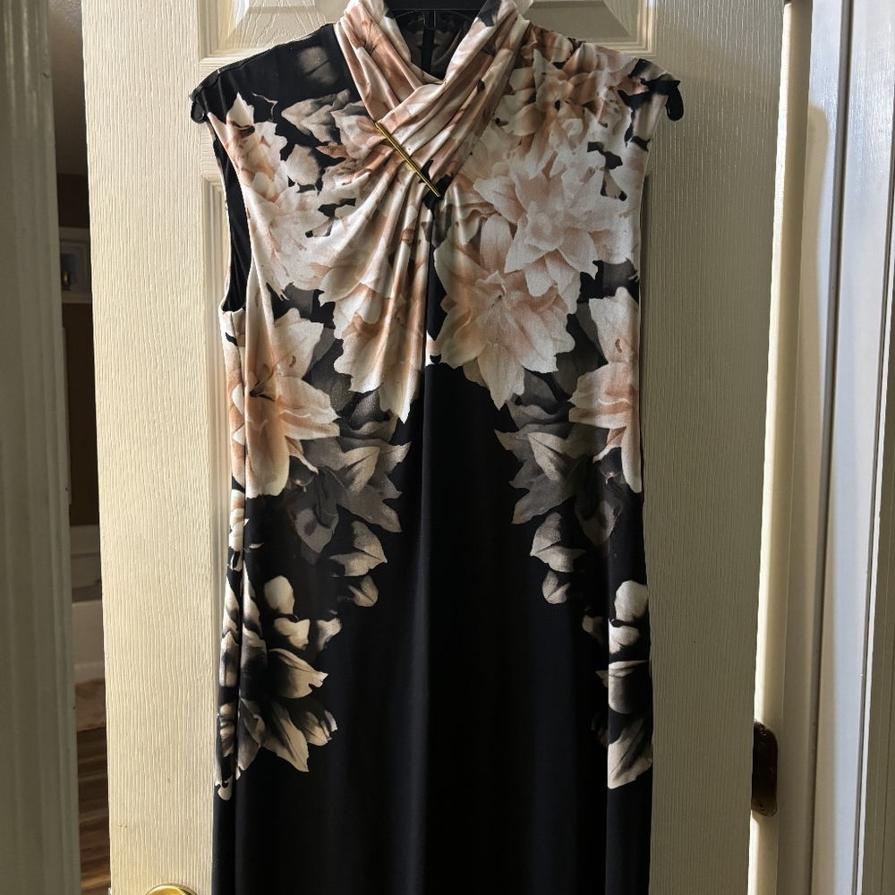 Calvin Klein Floral Sleeveless Dress - Black and Cream